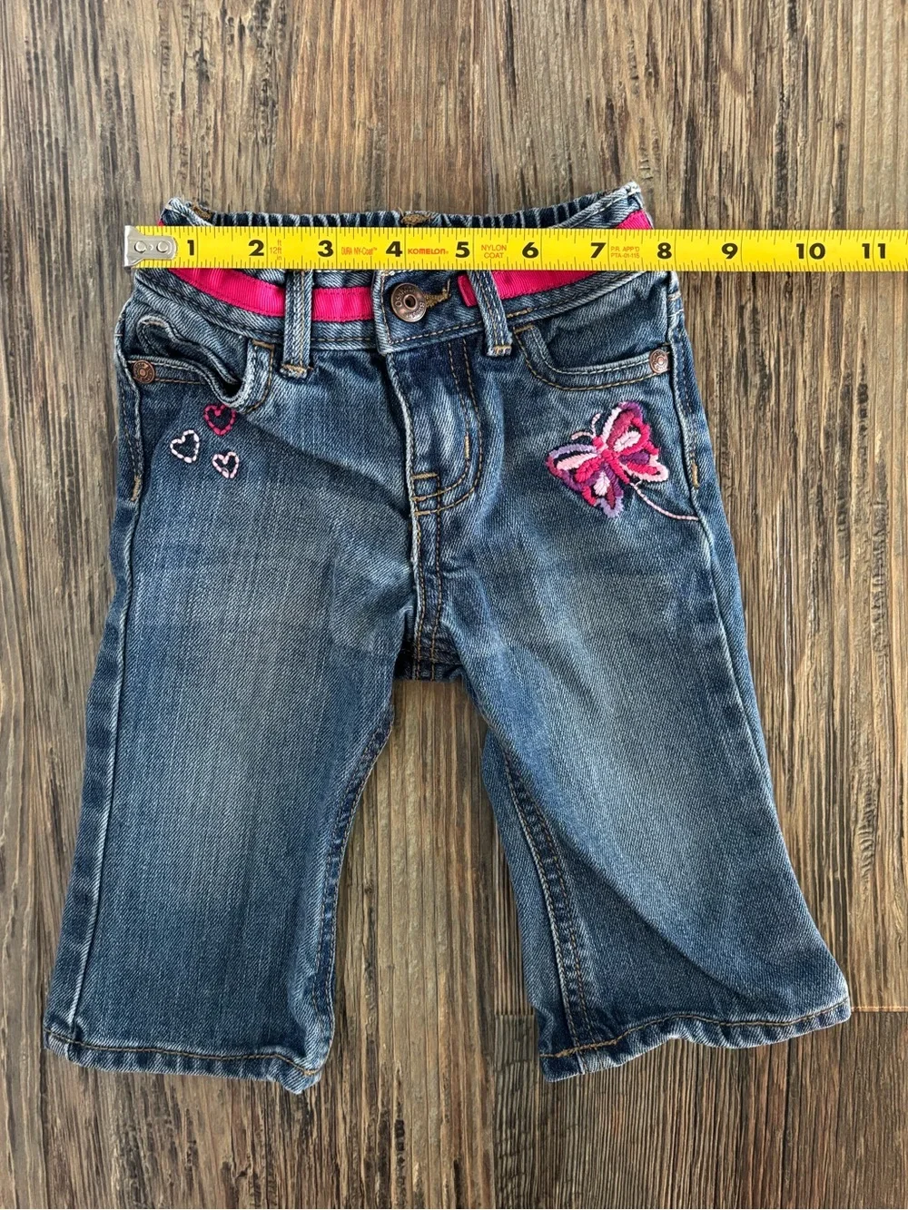 OshKosh B’gosh Blue Denim Jeans 6 Months Pink Ribbon Waist Embroidered Butterfly